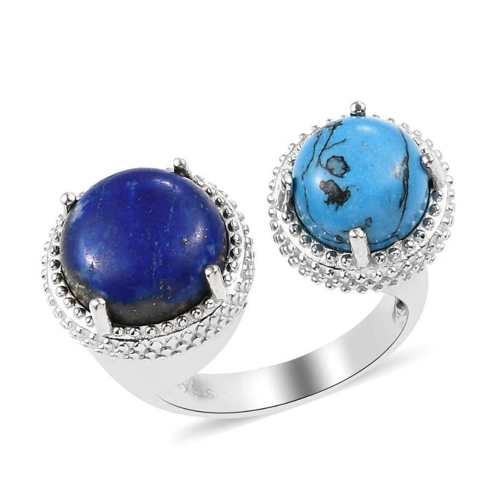 Lapis Lazuli and Blue Howlite Open Band Ring in Platinum Bond 6.25 ctw